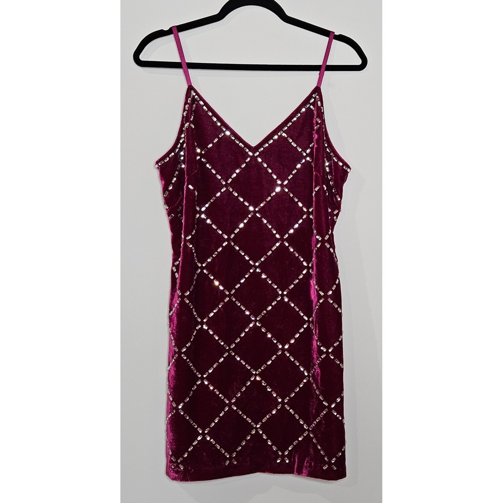 Ramy Brook Burgundy Velvet Velour Rhinestone Embellished Mini Dress‎ Size 10
